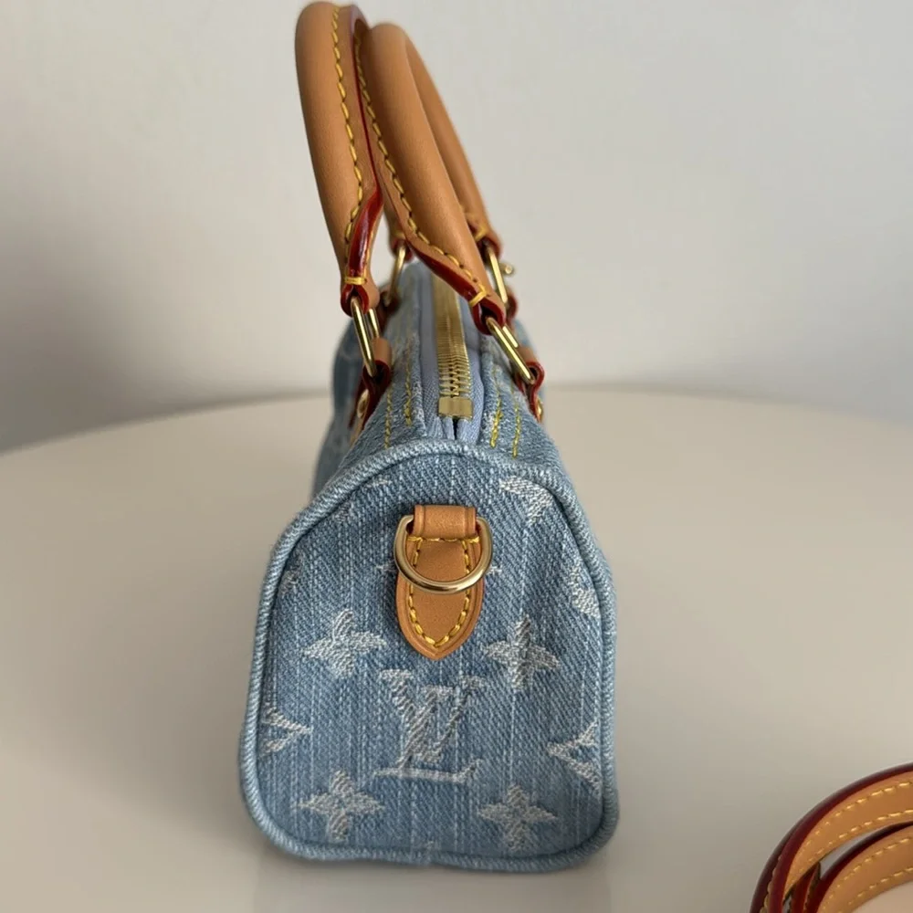 Louis Vuitton *Like NEW *Limited Edition* Nano Mini Denim Speedy Bag with Strap - Picture 4 of 17